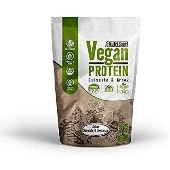 NUTRISPORT Vegan Protein Guisante y Arroz | Complemento Alimenticio | Proteína Vegetal | Aporte de Vitaminas y Minerales | Sabor Chocolate y Avellanas | Paquete de 468gr