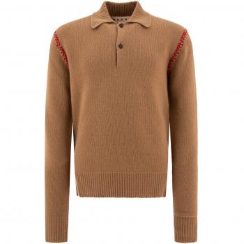 Marni Men's Polo Shirt With Embroidered Logo in Brown | Size L | POMG0059A0UFZ37300W35