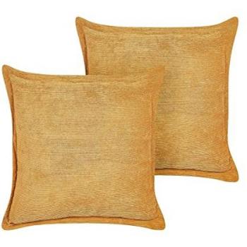Conjunto de 2 Cojines Decorativos de Pana Amarillo Mostaza 43 x 43 cm Estilo Moderno Tradicional