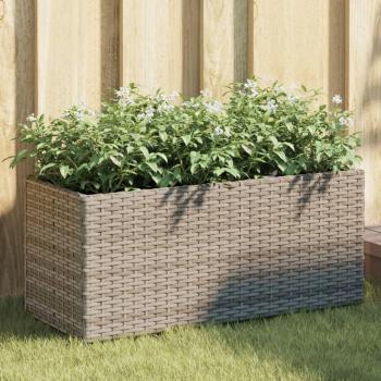 Jardinera con 2 jarrones grises de Polyrattan, dimensiones 72x30x32 cm