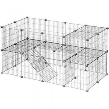 Valla para pequeños animales ajustable de malla metálica, jaula con 2 niveles, recinto flexible, herramientas de montaje incluidas, 143x73x71 cm en negro