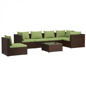 7-Piece Brown Poly Rattan Garden Lounge Set with Cushions