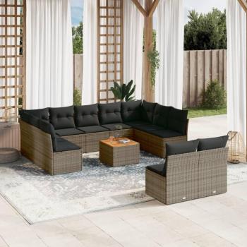 12-Piece Grey Poly Rattan Garden Sofa Set with Cushions