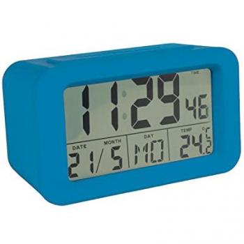 Reloj Despertador Digital LED Azul Índigo con Indicador de Fecha y Temperatura, 2 Alarmas, Botón Snooze, Goma ABS