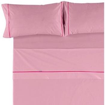 Es-Tela - Juego de sábanas liso con biés, color rosa, cama de 160 cm., algodón-poliéster, 4 piezas
