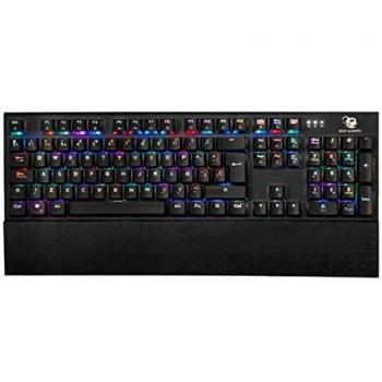 Deep Gaming Solid - Teclado mecánico gamer con 14 modos de iluminación RGB, 105, teclas, antighosting, switch azul, reposamuñecas separable, alámbrico. Versión española con Ñ