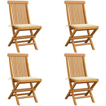 Sillas de jardín 4 uds con cojines crema madera de teca