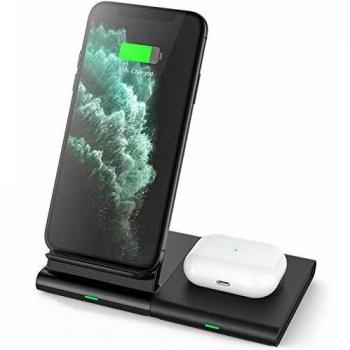 Hoidokly Cargador Inalámbrico 2 en 1, Soporte de Carga para iPhone 12/12 Pro/11 Pro Max/X/XR/XS/8/8P/SE 20, Base de Carga Rápida para AirPods Pro,Samsung Galaxy Z Flip/S20/S20 /S10/S10 /S9/S8/Note 20