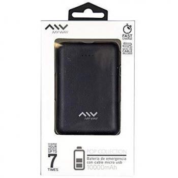 Myway Power Bank 10000 mAh USB 2 Puertos 1A + 2.1A Cable USB-Micro USB Negra