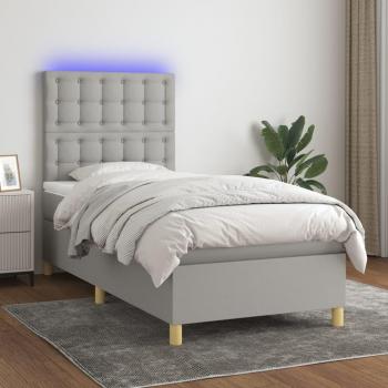 Colchón de cama box spring con muelles y tela LED gris claro 90x190 cm