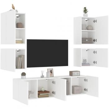Mueble de TV de pared 6 piezas en madera de ingeniería blanca vidaXL