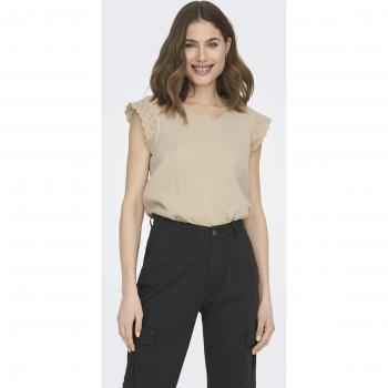 Only Women's Fluid V-Neck T-Shirt in Sand, Size XS