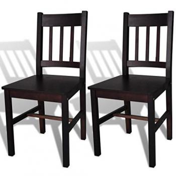Dark Brown Pinewood Dining Chairs Set of 2