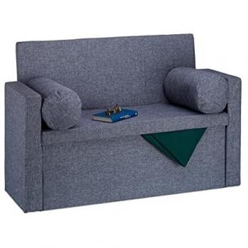 Baúl de Almacenamiento Plegable con Respaldo y Cojines, Gris, 75 x 115 x 47 cm