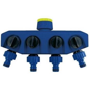 Tatay Distribuidor Universal Top Line de Mangueras, 4 vías, para Grifos de 1/2 pulgadas, 3/4 pulgadas, 1 pulgadas, Conector Universal, Regulador, Protección Solar, Fácil Instalación, Azul