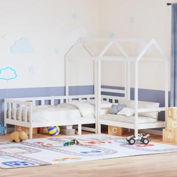 Juego de sofá cama y banco con techo blanco de pino macizo 90x200 cm
