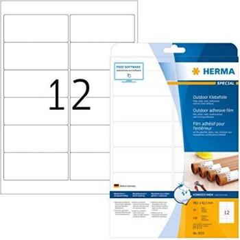 Etiquetas Outdoor HERMA 9533, resistentes a la intemperie, 99,1 x 42,3 mm, paquete de 120 etiquetas en 10 hojas