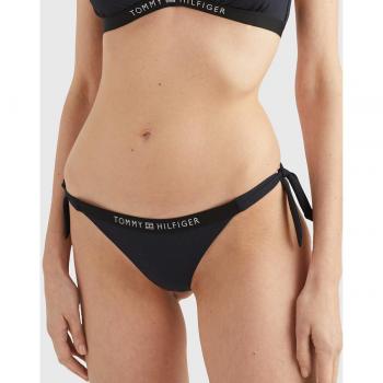 Braga bikini Tommy Hilfiger con lazo liso, tonal negro y blanco, para mujer, talla M