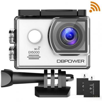 DBPOWER Cámara Action EX5000 WIFI de 2.0 pulgadas 14MP 14MP 1080P FHD Resistente al agua, con 2 baterías y kit de accesorios de montaje gratis Blanco