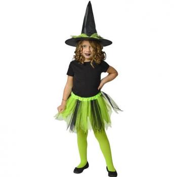 Kit de Bruja para Niñas con Tutú Verde y Sombrero de Bruja