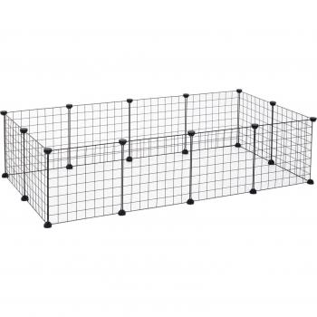 PawHut Valla Metálica para Mascotas con 12 Paneles Parque Metálica para Animales Pequeños Desmontable Diseño DIY Negro 106x73x36cm