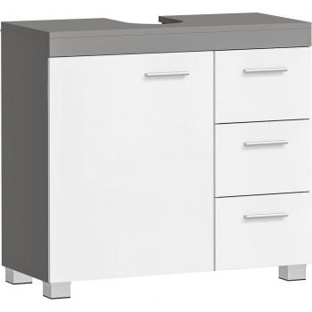 Armario Bajo para Lavabo de Baño SONGMICS Vasagle, 3 Amplios Cajones, 2 Compartimentos Detrás de Puerta, Patas Estables, Color Blanco o Gris Cemento, Dimensiones 30 x