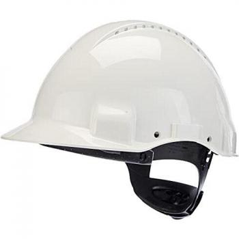 3M G3000 Casco de seguridad blanco con ventilación, arnés de ruleta y banda sudor de plástico