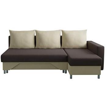 Sofá rinconero Akron 100, marrón, con función de descanso y caja de ropa de cama, 215 x 95 x 133 cm