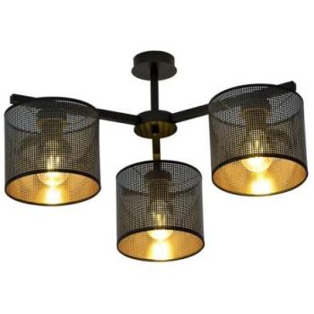Lámpara de Techo Jordan EPIKASA, Acero con recubrimiento de polvo, Tejido Negro y Oro, 55x31x55 cm