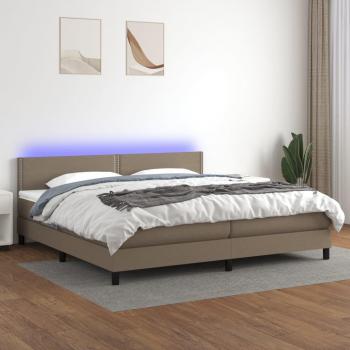 Cama Box Spring con colchón y luces LED, tela gris taupe, 200x200 cm