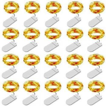 Cadena Luces LED a Pilas, 20 Piezas 1m 10 LED Luces de Cadena Micro Cobre Impermeable, Guirnalda Cadena de Luces, para Interior, Navidad, Jardín, Casas, Boda, Fiestas