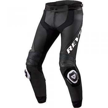 REV'IT! Pantalones de Moto Apex Negro-Blanco, pantalones de cuero para motocicleta, color negro y blanco, talla 34-56