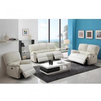 Sofá Relax Eléctrico de Piel MARCIS 3+2+1 Plazas - Blanco Marfil