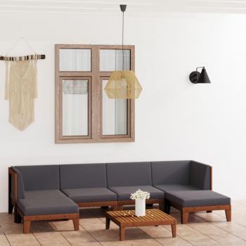 Conjunto de muebles de jardín de 7 piezas con cojines de madera maciza de acacia