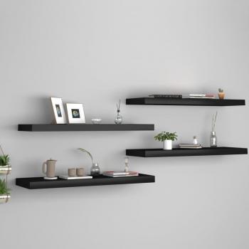 vidaXL Floating Wall Shelves - 4 pcs, Black, 80x23.5x3.8 cm, MDF