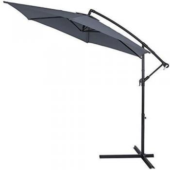 Sombrilla de Jardín Inclinable Antracita Ø300cm con Protección UV80+, Manivela y Base en Cruz