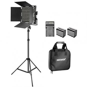 Neewer Kit de 660 LED Video Luz Regulable Bi-Color con Parasol y 200-centímetro Soporte de Luz,2-Pack 6600mAh Battería Li-Ion Recargable y Cargador para Fotografía Estudio Youtube Video
