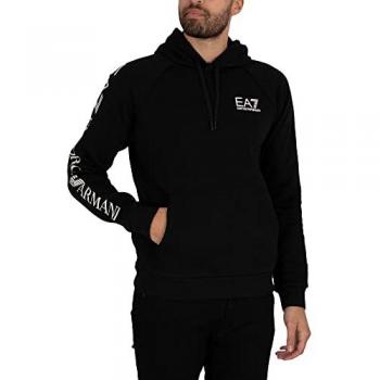 Emporio Armani EA7 Men's Black Hoodie Sweatshirt with Logo, Size XL