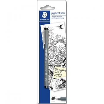 Staedtler Pigment Liner 308 Blister con Rotulador Calibrado - Trazo 0.8mm - Punta Engarzada en Metal - Color Negro