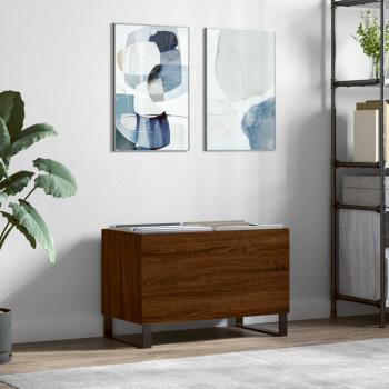 Soporte móvil para discos de madera contrachapada de roble marrón 74,5x38x48 cm