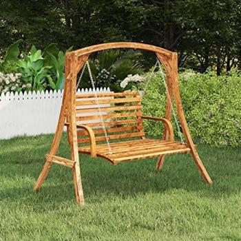 Swing Bench Solid Bent Wood with Teak Finish