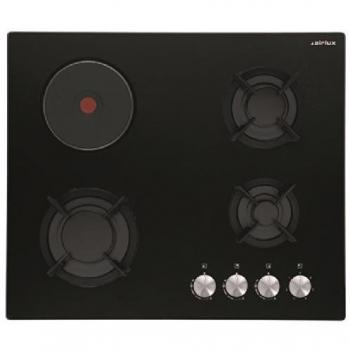 Placa Mixta Integrada Airlux AV647HBK - 4 Zonas de Cocción, Gas y Eléctrica, 60 cm, Vidrio Negro