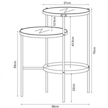 Mesa Auxiliar Redonda Mölndal con 2 Estantes de Metal y Cristal Templado 70x58x37cm - Negro