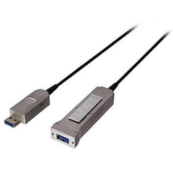Cable USB 3.2 Gen 1 AOC Híbrido de 50 m, Conectores USB-A Macho y Hembra, Negro y Plata