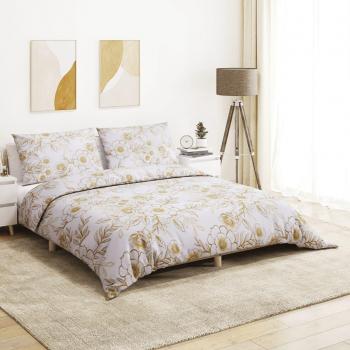 Juego de edredón y funda nórdica en algodón blanco y marrón 140x200 cm