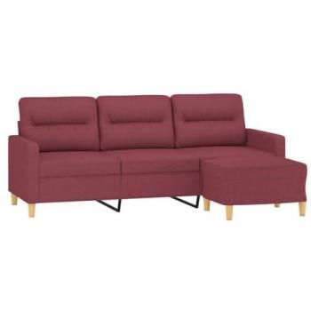 Sofá de 3 plazas con taburete de tela rojo tinto 180 cm
