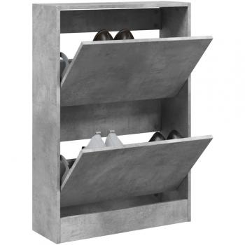 Zapatero Armario Estantería para Zapatos de Madera de Ingeniería Color Roble Ahumado, Blanco y Gris Hormigón 60x21x87,5 cm