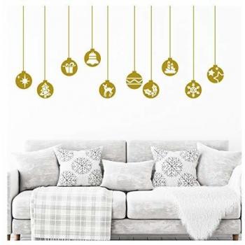 Vinilos decorativos navideños | 10 pegatinas de bolas doradas de Navidad - Decoración de pared Fiestas de Navidad para sala de estar Cocina y dormitorio | 10 bolas de 10 cm de diámetro