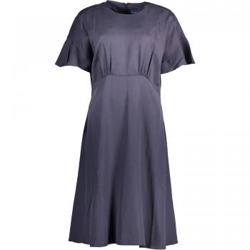Elegant Blue Short-Sleeve Dress - IT36|XXS, Gant Midi Dress, Female, Blue, Size: S, Short Blue Dress, Round Neck, Zip Closure, Logo Detail