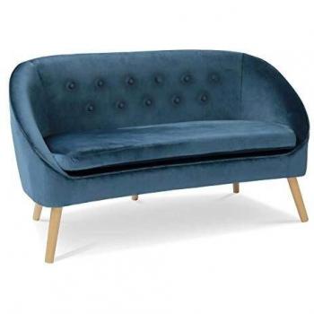 Sofá cama Sonia de terciopelo azul vintage, 2 plazas y muy cómodo